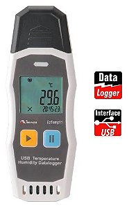 Datalogger de Temperatura e Umidade / Display Duplo / Operação: -30°C~70°C / USB tipo C Minipa EZTEMP 11