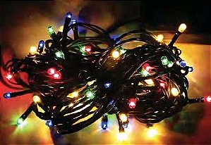 Pisca de Natal 50 Leds colorido 8 Funções 5 Metros fio verde bivolt.