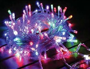 Pisca de Natal 100 Leds Colorido 8 Funções 10 Metros fio transparente 127V.