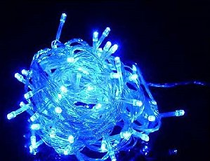 Pisca de Natal 100 Leds Azul 8 Funções 10 Metros fio transparente 220V.
