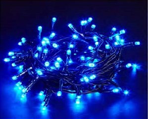 Pisca de Natal 100 Leds Azul 8 Funções 10 Metros fio verde 127V.