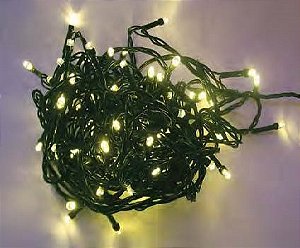 Pisca de Natal 100 Leds Branco Quente 8 Funções 10 Metros fio verde 220V.