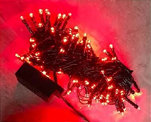 Pisca de Natal 100 Leds Vermelho 8 Funções 10 Metros fio verde 220V.