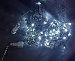 Pisca de Natal 100 Leds branco frio 8 Funções fio verde conector macho e fêmea 10 Metros 220V.