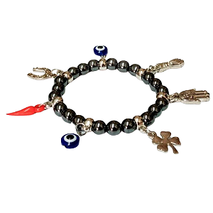 Pulseira & Amuleto Hematita com Berloques