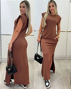 VESTIDO MUSCLETEE LONGO COM BOLSO E FENDA NA LATERAL
