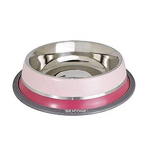 Comedouro Inox Duas Cores Dual Rosa M