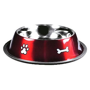 Comedouro Inox Rubber Print Vermelho Jambo G