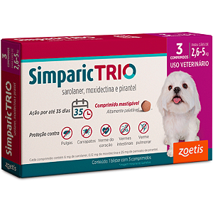 Antipulgas Simparic Trio 6 mg para Cães de 2,6 a 5 Kg (3 Comprimidos)