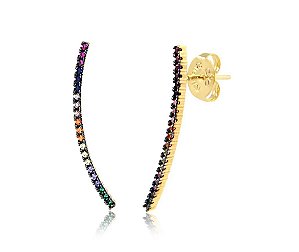 BRINCO EAR CUFF COM PEDRAS MULTICOLOR FOLHEADO A OURO