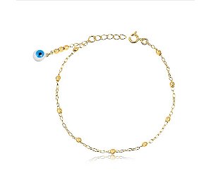 PULSEIRA BOLINHAS COM OLHO GREGO FOLHEADA A OURO