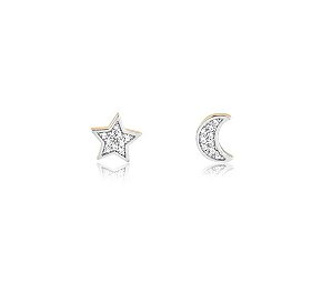 BRINCO METADE LUA METADE ESTRELA COM PEDRAS DE ZIRCONIAS FOLHEADO A OURO