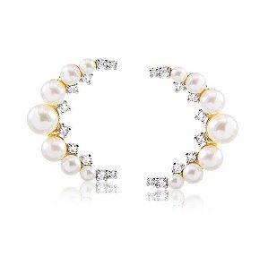 BRINCO EAR CUFF DELICADO MESCLADO PÉROLAS E PEDRAS DE ZIRCÔNIAS FOLHEADO A OURO