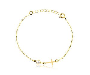 PULSEIRA CRUZ COM PONTO DE LUZ FOLHEADA A OURO