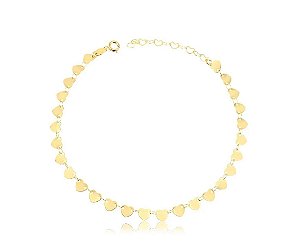 TORNOZELEIRA MALHA CORAÇÃO FOLHEADA A OURO