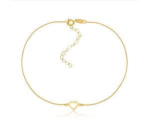 TORNOZELEIRA COM CORAÇÃO VAZADO FOLHEAD A OURO