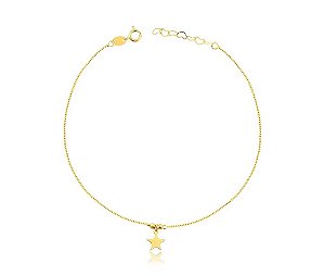 TORNOZELEIRA COM DUAS BOLINHAS + ESTRELA FOLHEADA A OURO