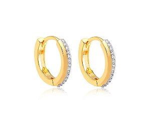 BRINCO ARGOLA CLICK GRANDE COM PEDRAS DE ZIRCÔNIA FOLHEADO A OURO