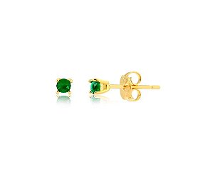 BRINCO REDONDO 3MM COM PEDRAS DE ZIRCÔNIA VERDE ESMERALDA FOLHEADO A OURO
