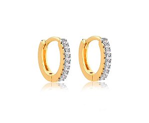 BRINCO ARGOLINHA CLICK MÉDIA COM PEDRAS DE ZIRCÔNIAS FOLHEADA A OURO