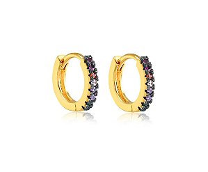 BRINCO ARGOLA CLICK MÉDIA COM PEDRAS COLOR FOLHEADO A OURO