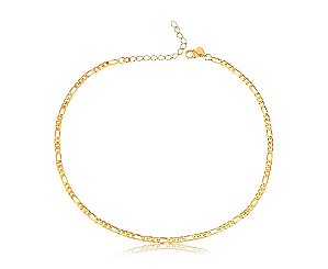 GARGANTILHA CHOKER ELOS DIAMANTADA FINA 3X1 32CM FOLHEADO A OURO