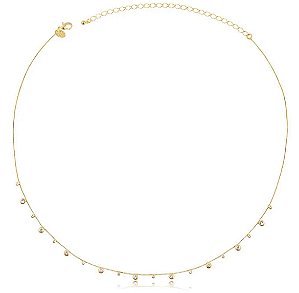 GARGANTILHA 40CM COM EXTENSOR DE 10CM PONTOS DE LUZ CRISTAL FOLHEADO A OURO