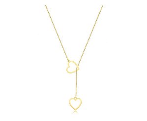 GARGANTILHA ESTILO GRATAVA DOIS CORAÇÕES, VAZADO E MAÇISO FOLHEADO A OURO