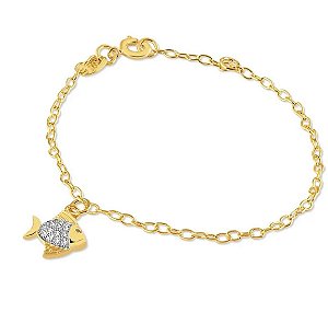 PULSEIRA COM PINGENTE PEIXINHO FOLHEADA OURO COM PEDRAS DE ZIRCÔNIAS