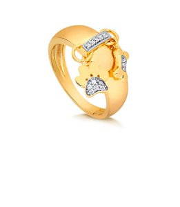 ANEL PET LOVE COM DOIS PINGENTES PENDURADOS COM PEDRAS DE ZIRCÔNIA FOLHEADO A OURO