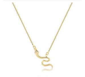 GARGANTILHA SERPENTE COM MALHA VENEZIANA FOLHEADA A OURO