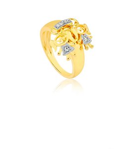 ANEL COM DOIS PINGENTES MENINAS COM PEDRAS DE ZIRCÔNIAS FOLHEADO A OURO