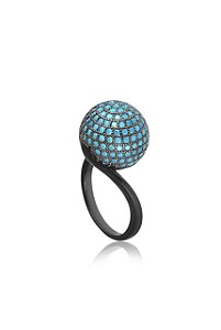 ANEL FOLHEADO A OURO NEGRO COM 106 PEDRAS DE ZIRCÔNIA AZUL DE 1,50MM