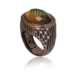 ANEL IMPERIAL ÃMBAR E DESIGN TEXTURIZADO EM DOURADO ENVELHECIDO FOLHEADO A OURO