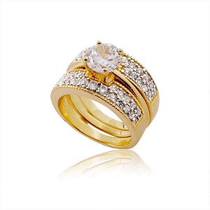 ANEL SOLITÁRIO CRISTAL DUAS FORMAS DE USO FOLHEADO A OURO