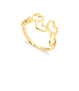 ANEL SEIS CORAÇÕES FOLHEADO A OURO