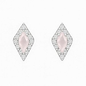 BRINCO LOSANGO COM ZIRCÔNIAS FOLHEADO A RÓDIO BRANCO