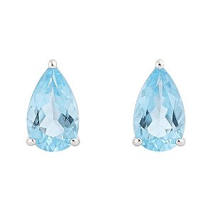 BRINCO GOTA AQUAMARINE FOLHEADO A RÓDIO BRANCO