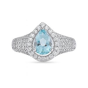 ANEL GOTA TURMALINA CRAVEJADO DE ZIRCÔNIAS FOLHEADO A RÓDIO BRANCO