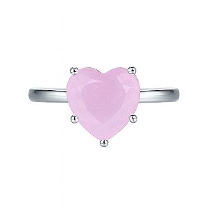 ANEL CORAÇÃO QUARTZO ROSA FOLHEADO A RÓDIO BRANCO