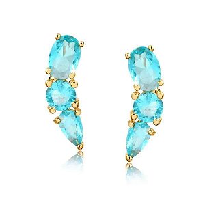 BRINCO MINI EAR CUFF COM PEDRA DE ZIRCÔNIA  AZUL FOLHEADO A OURO