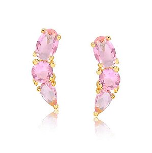 BRINCO MINI EAR CUFF COM PEDRA DE ZIRCÔNIA ROSA FOLHEADO A OURO