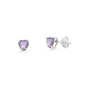 BRINCO CORAÇÃO ZIRCONIA LILÁS FOLHEADO A PRATA
