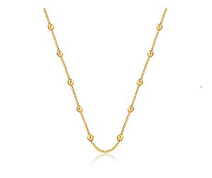 GARGANTILHA COM CORRENTE VENEZIANA DE BOLINHAS 50 60 e 70 CM FOLHEADA A OURO