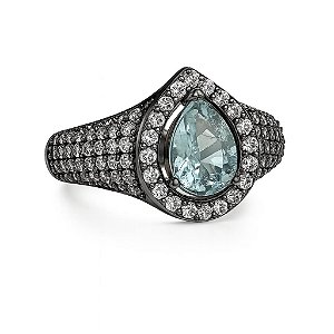 ANEL GOTA TURMALINA CRAVEJADO DE ZIRCÔNIAS FOLHEADO A RÓDIO NEGRO