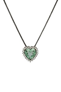 GARGANTILHA CORAÇÃO DE ZIRCÔNIA VERDE MAÇA FOLHEADO A RÔDIO NEGRO