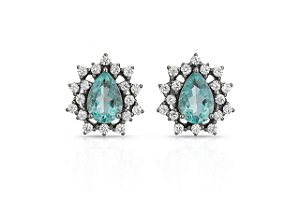 BRINCO GOTINHA TURMALINA CRAVEJADA DE ZIRCÔNIA FOLHEADO A RÔDIO NEGRO