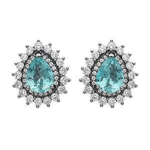 BRINCO GOTA TURQUESA CRAVEJADA DE ZIRCÔNIA FOLHEADO A RÔDIO NEGRO