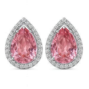 BRINCO GOTA ZIRCÔNIA ROSA FOLHEADO A RÔDIO BRANCO