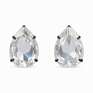 BRINCO GOTA GRANDE ZIRCÔNIA CRISTAL FOLHEADO A RÔDIO NEGRO